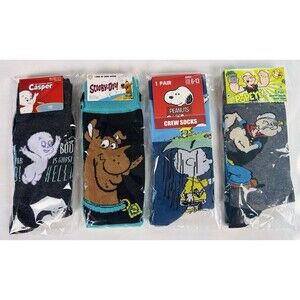New Classic Comics Crew Socks Adult Unisex Casper Scooby Peanuts Popeye 4 Pairs